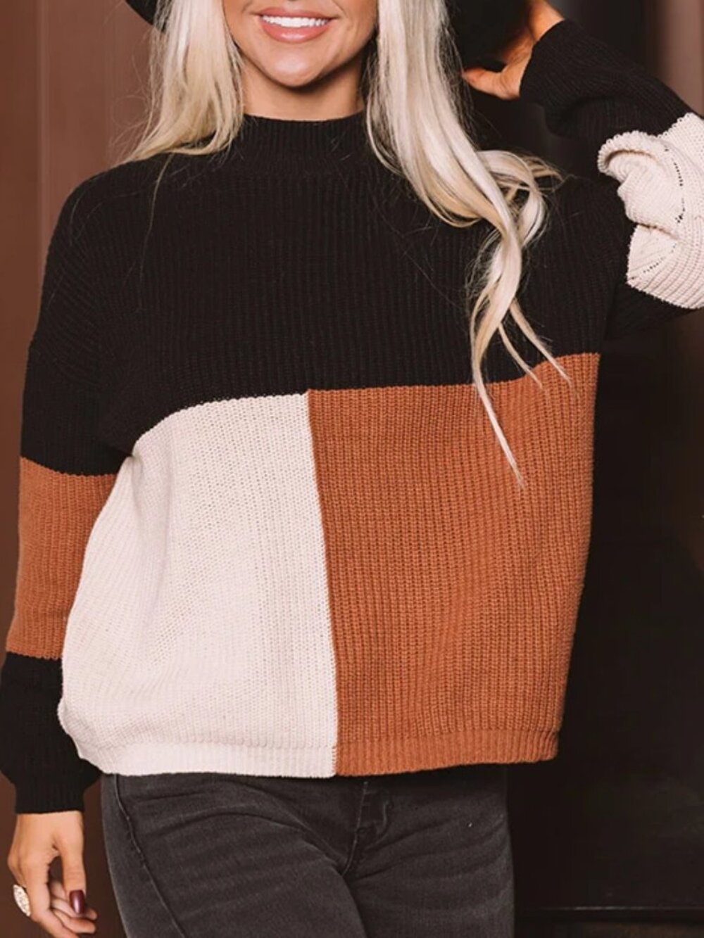 Andree by Unit Color Block Mock Neck Sweater